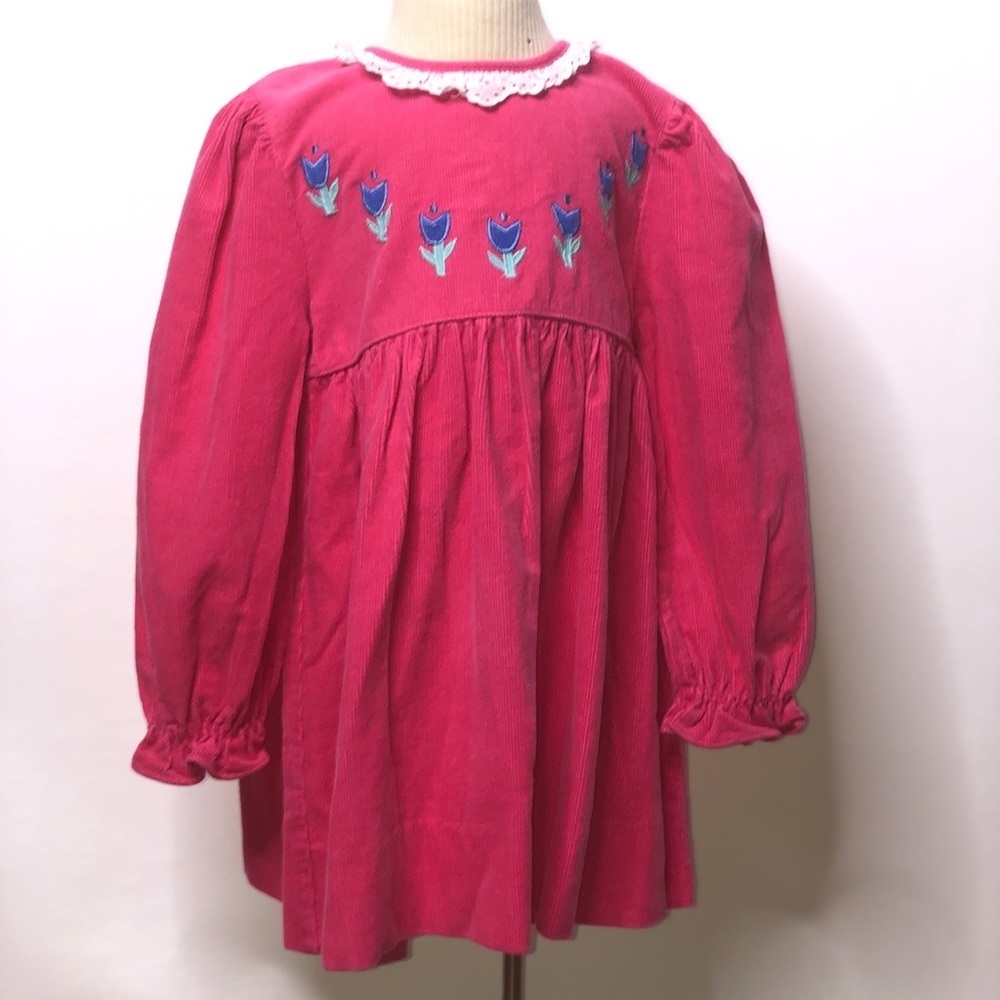 Vtg Kids Classics pink tulip corduroy dress 4T